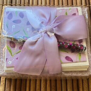 Purple Floral Stationery Set with Pen